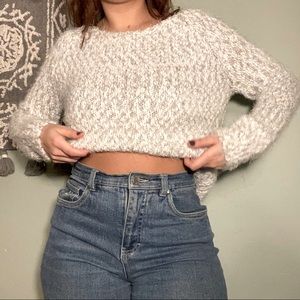 Fuzzy white and gray scoop sweater